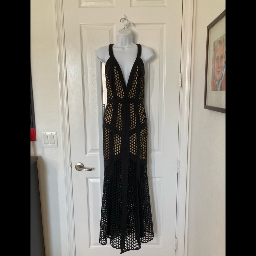Venus Black and Tan long halter dress
